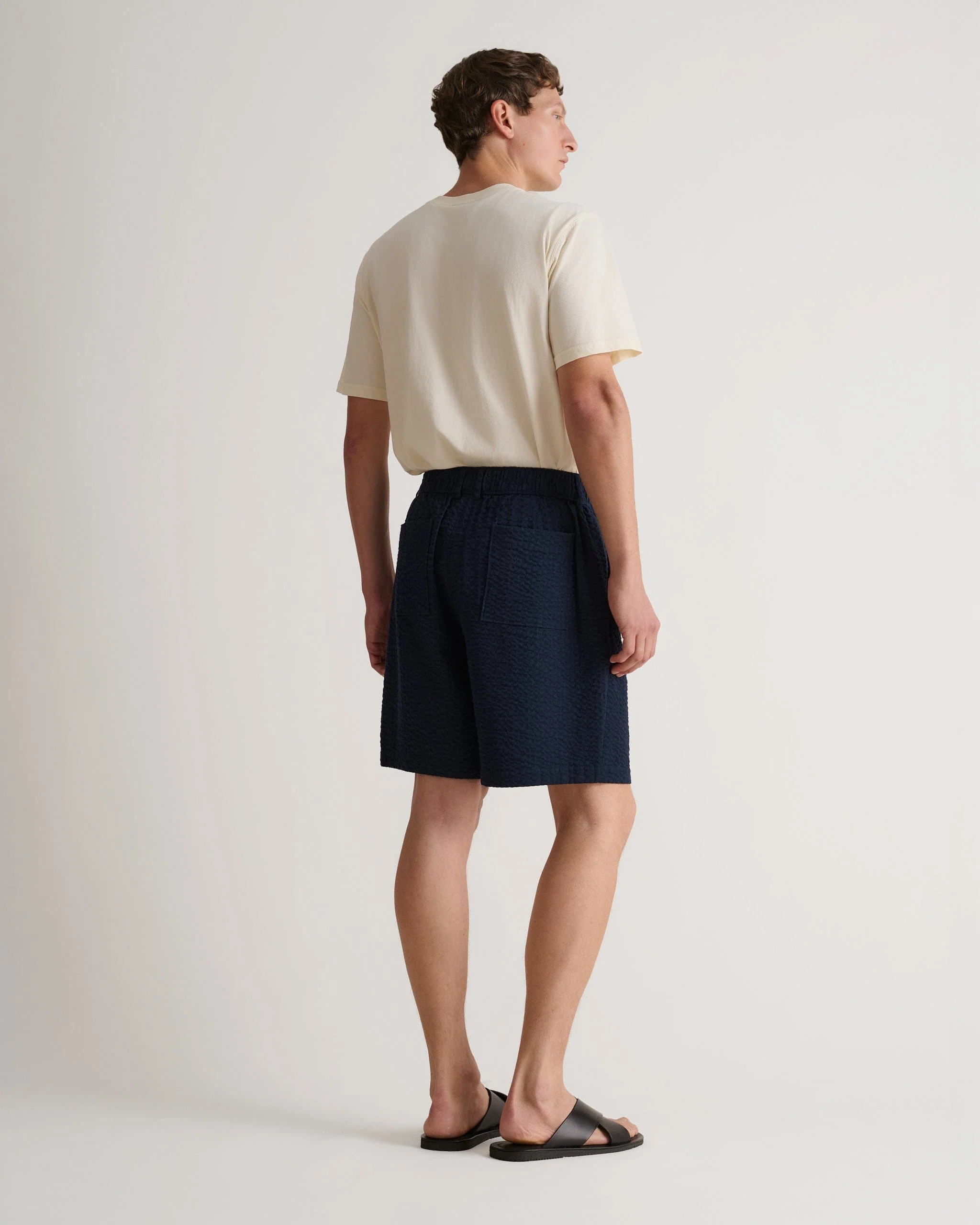 Men's Cotton Seersucker Short - Indigo - Image 3