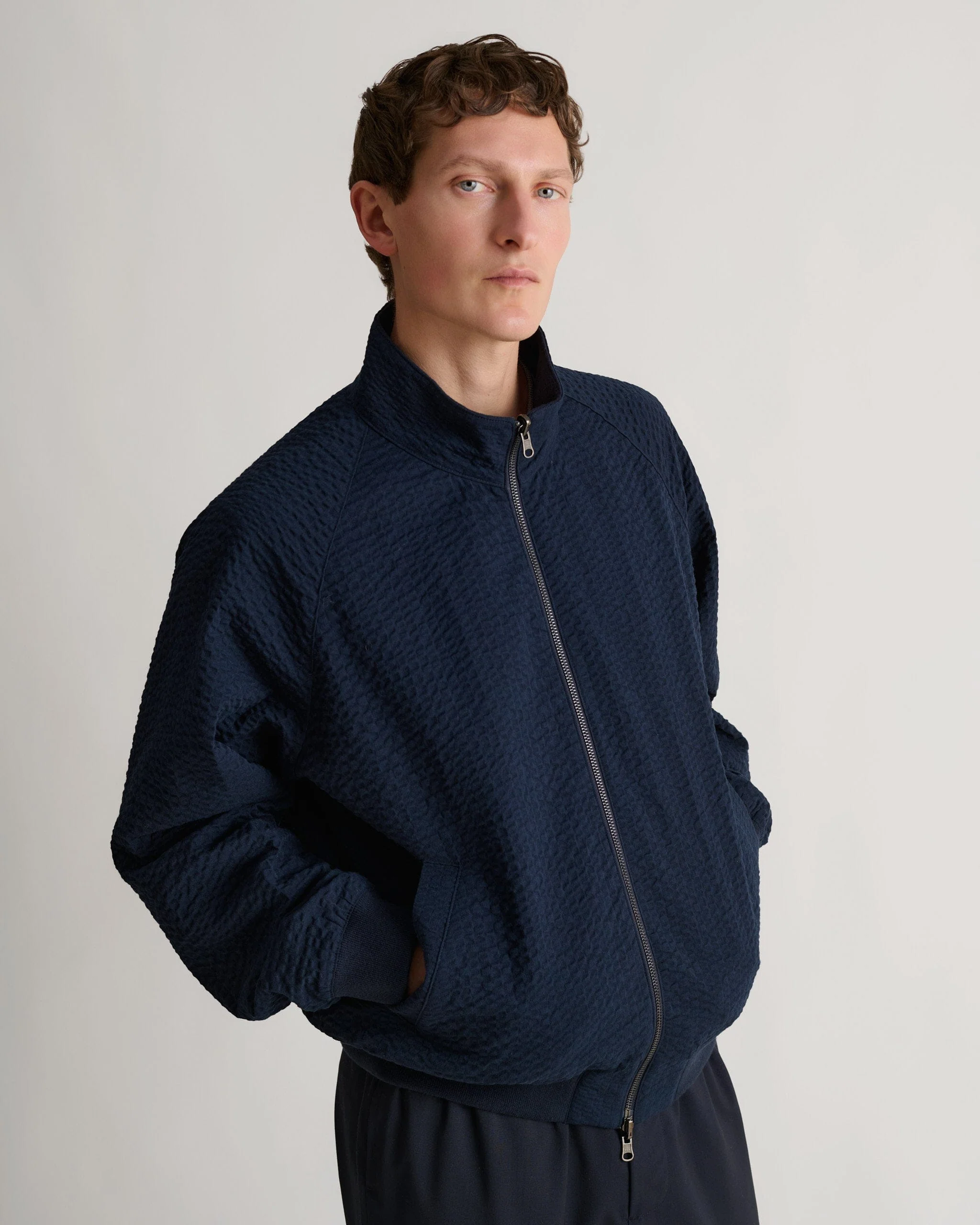 Men's Cotton Seersucker Jacket - Indigo - Image 4