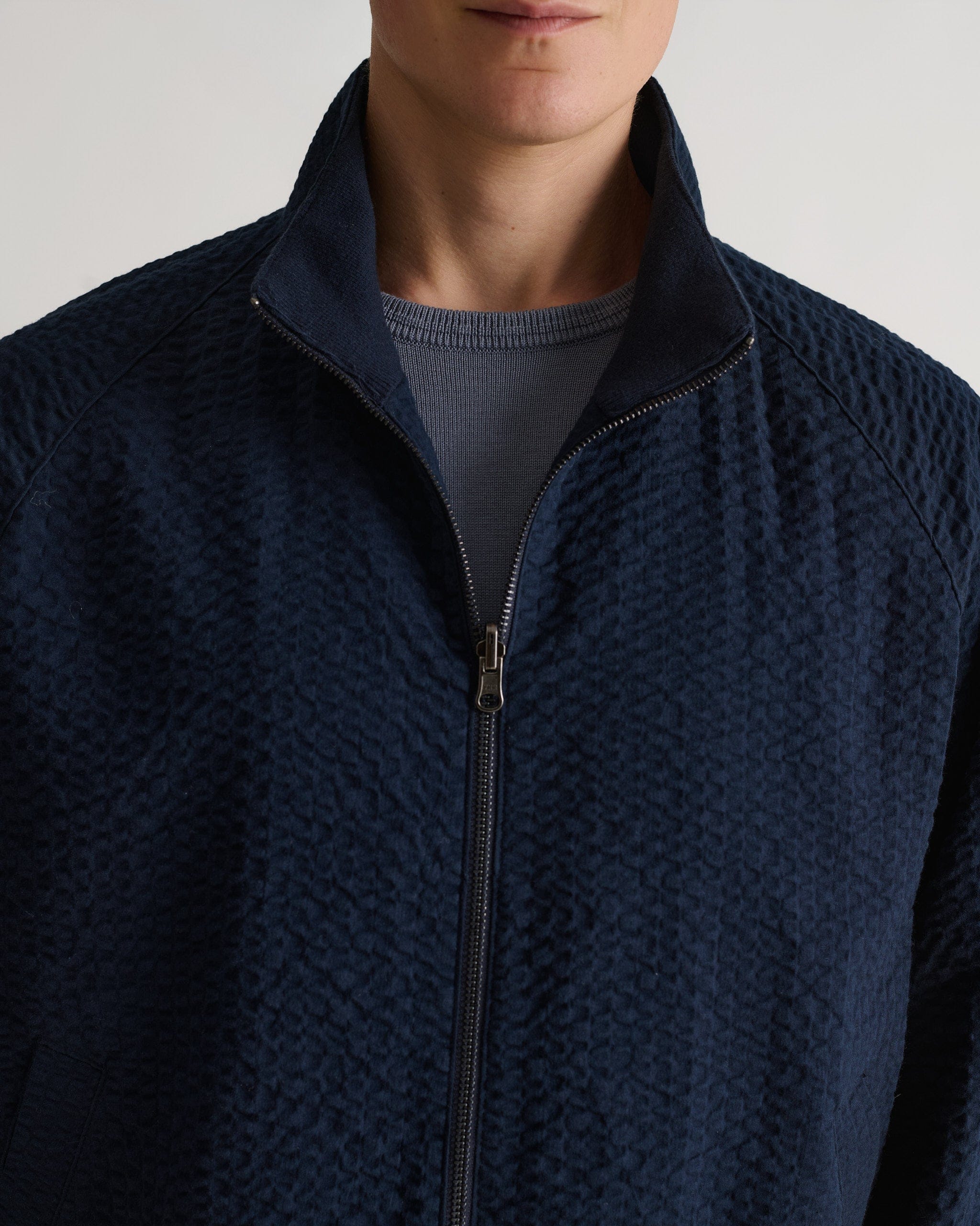 Men's Cotton Seersucker Jacket - Indigo - Image 5