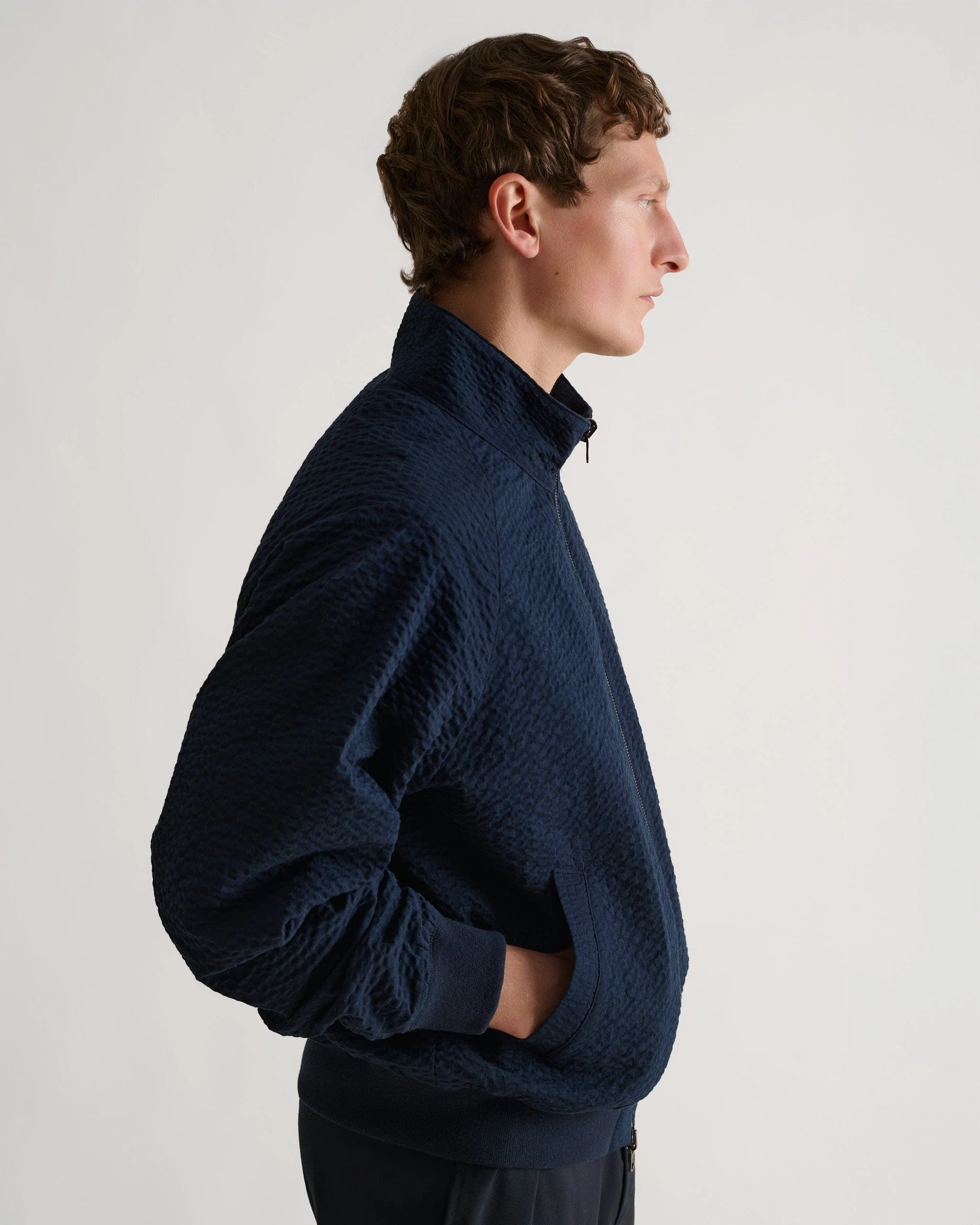 Men's Cotton Seersucker Jacket - Indigo - Image 7