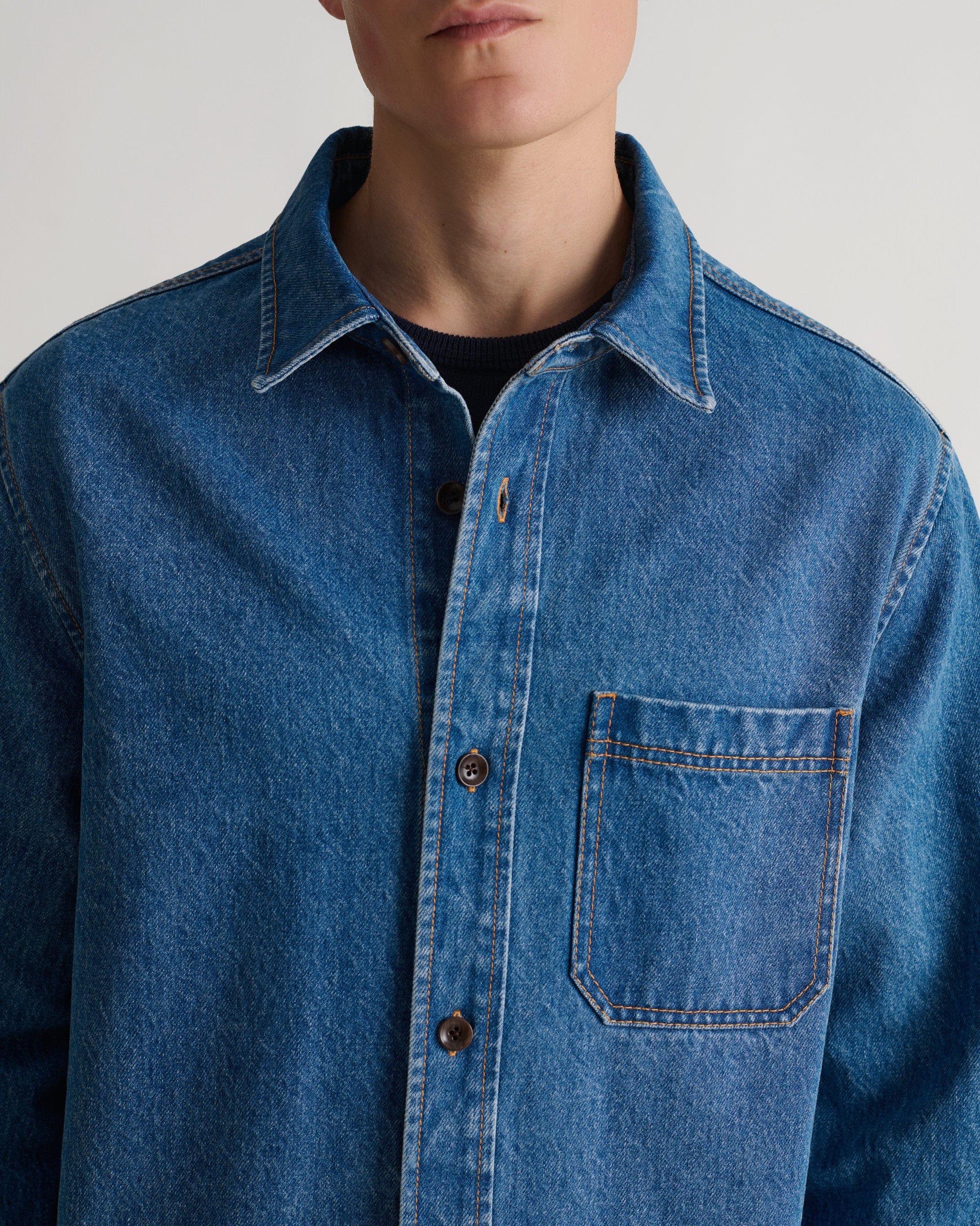 Men's Denim Overshirt - Blue Rinse - Image 5