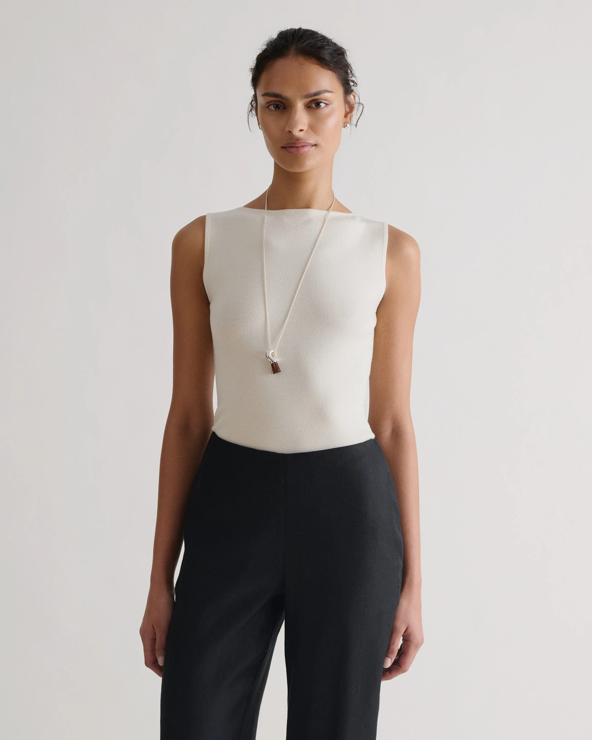 Women's Merino Wool Straight Neck Vest - Buttermilk - Image 4