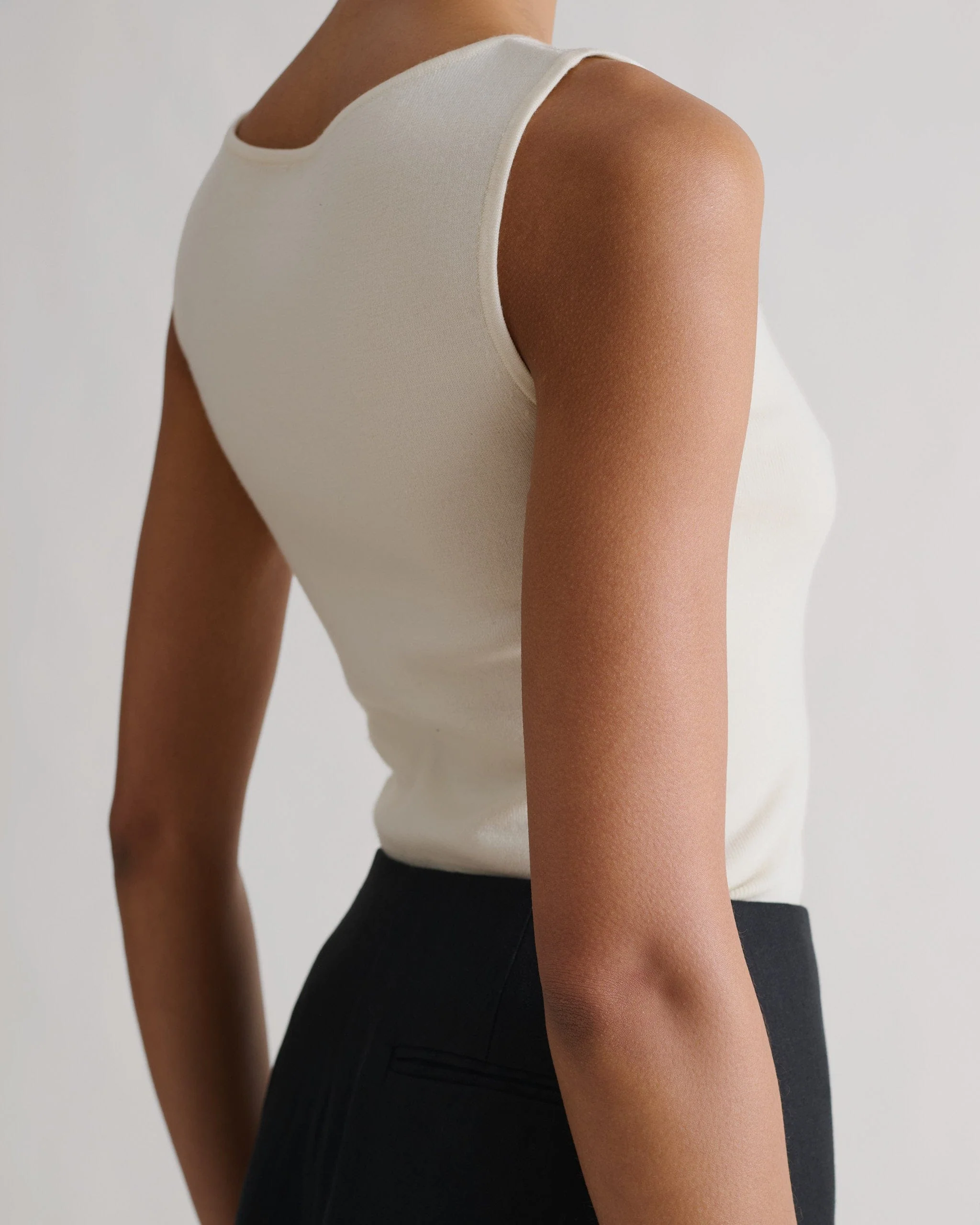 Women's Merino Wool Straight Neck Vest - Buttermilk - Image 5