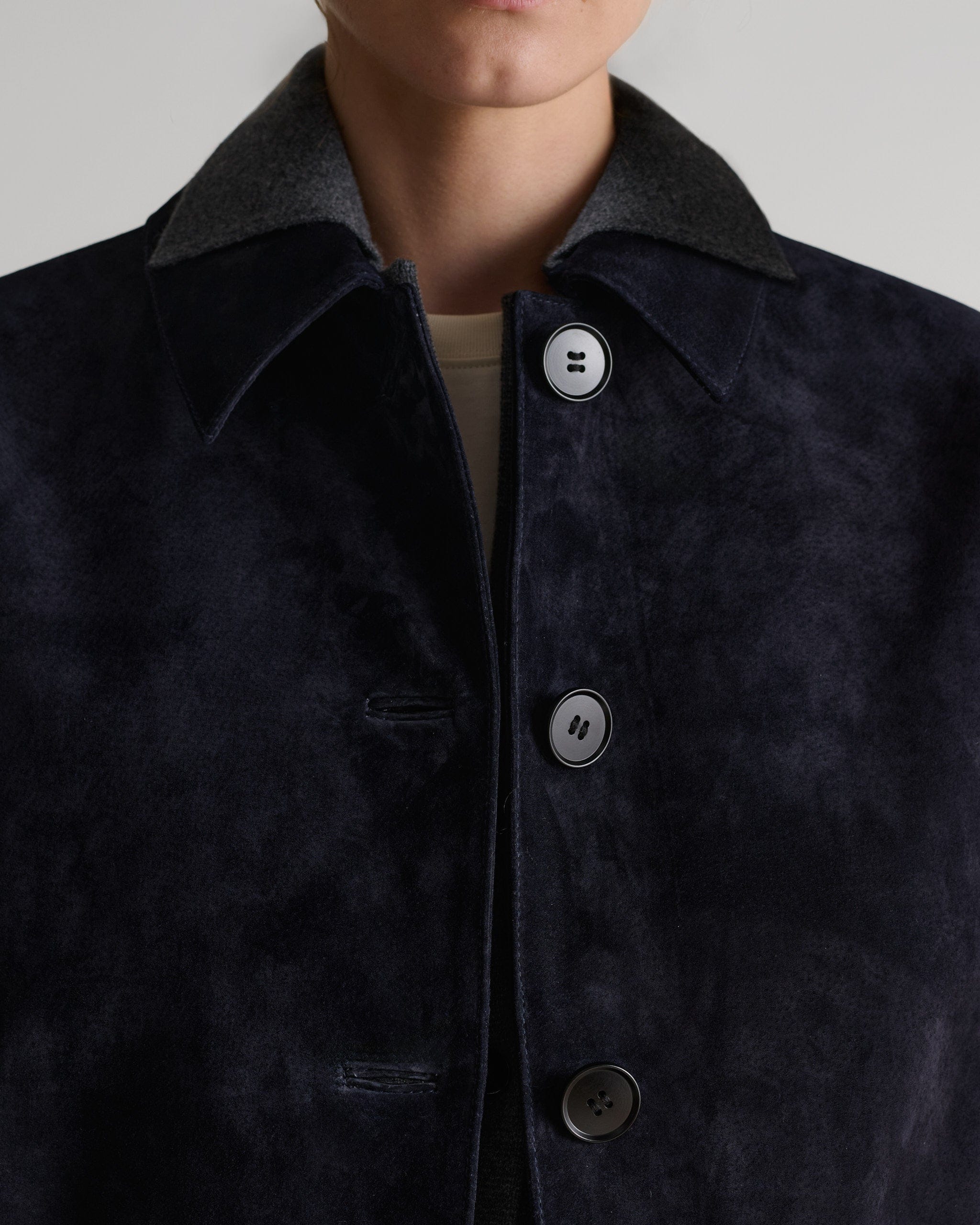 Women's Suede Jacket - Navy - Image 4