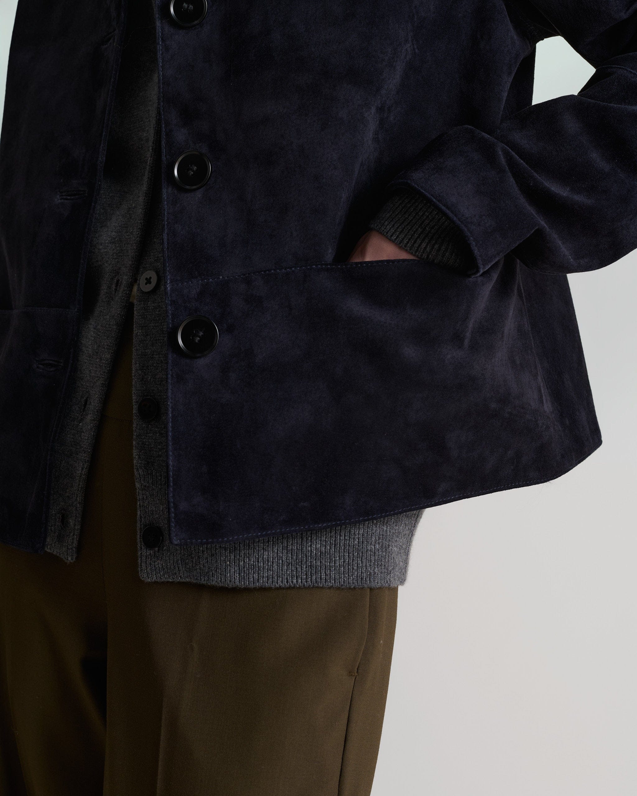 Women's Suede Jacket - Navy - Image 5