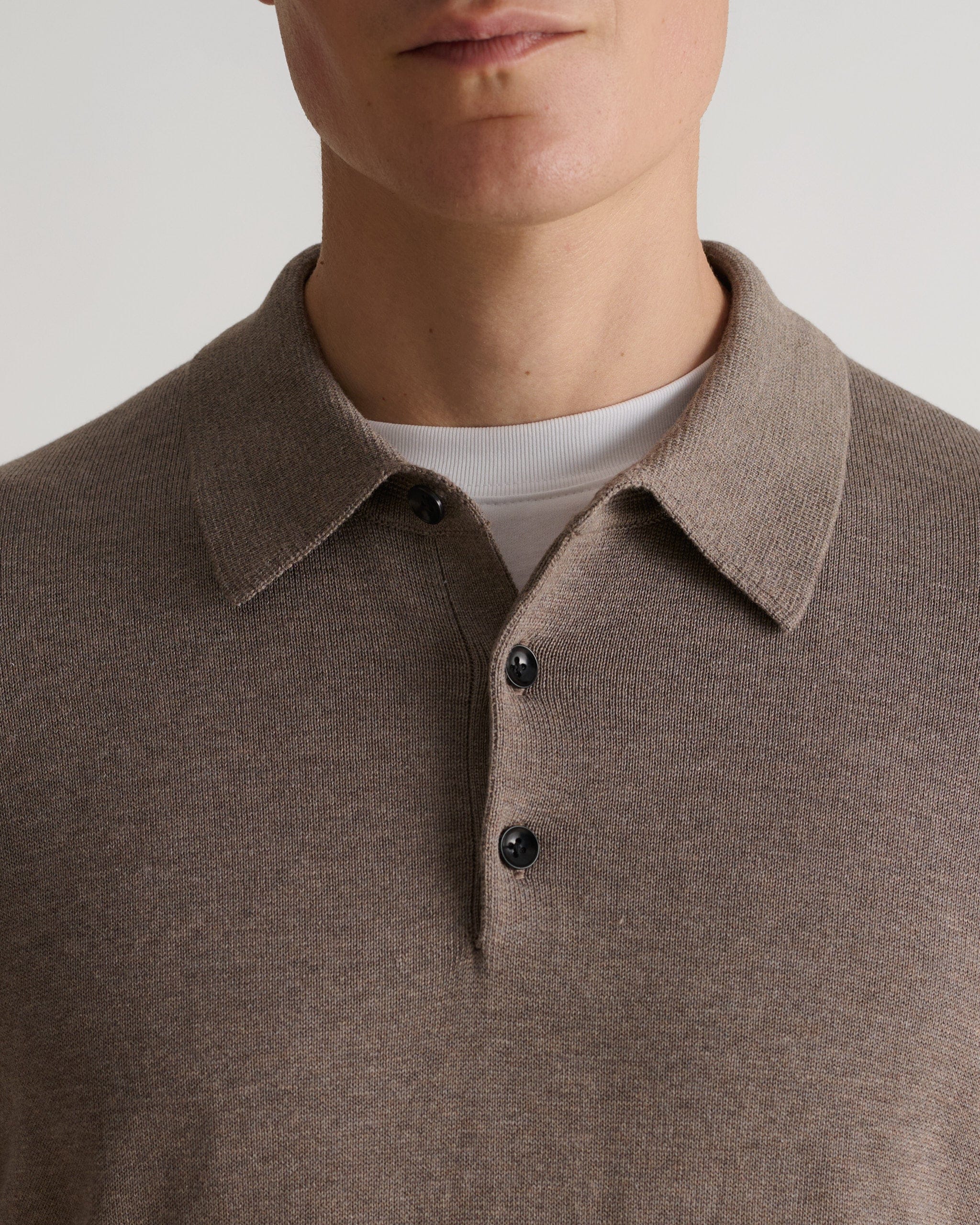Men's Silk-Cotton Fine Knit Long Sleeve Polo - Mole - Image 5