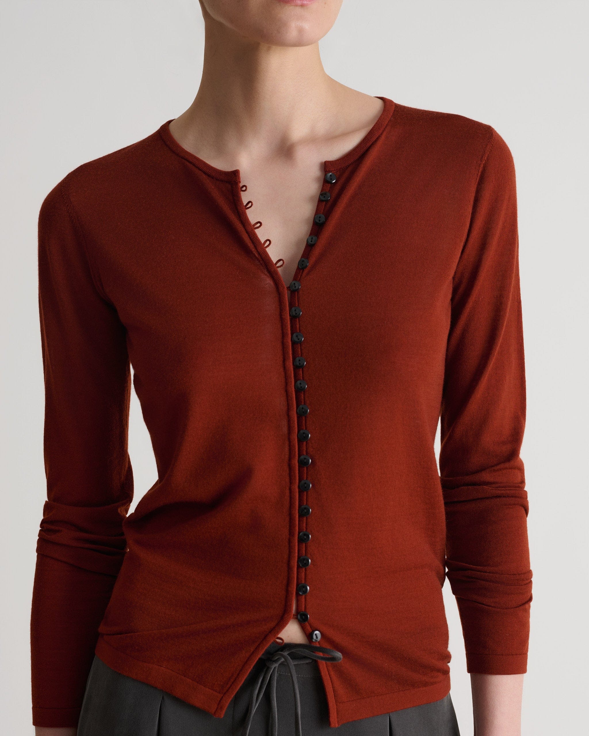 Women's Superfine Merino Button-Front Top - Burnt Sienna - Image 4