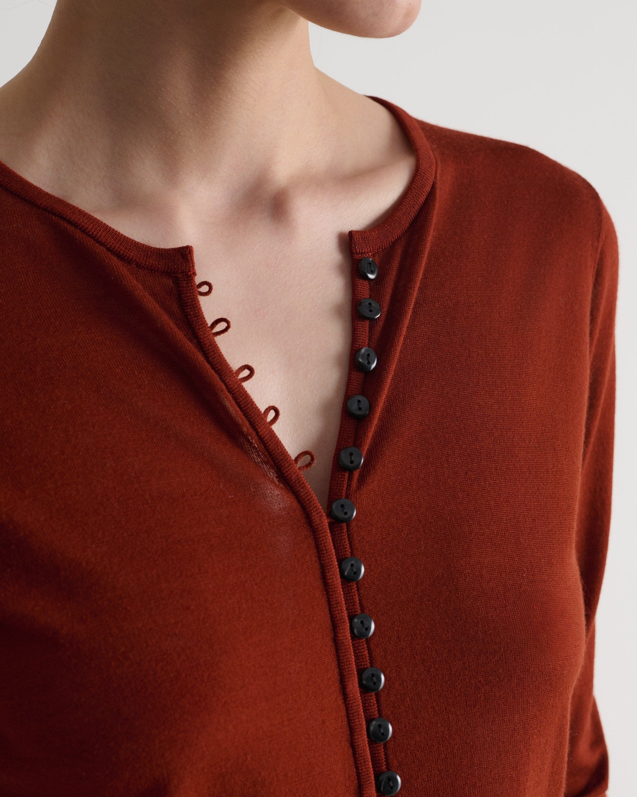 Women's Superfine Merino Button-Front Top - Burnt Sienna - Image 5