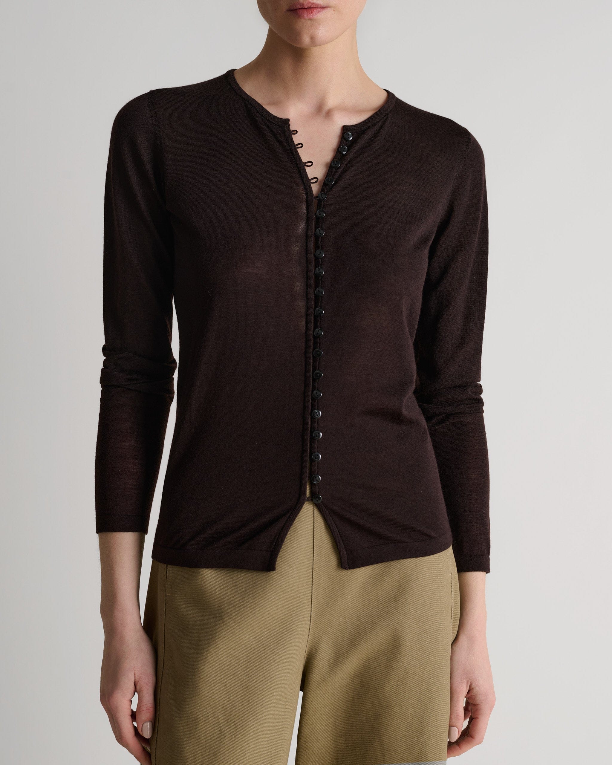 Women's Superfine Merino Button-Front Top - Umber - Image 3