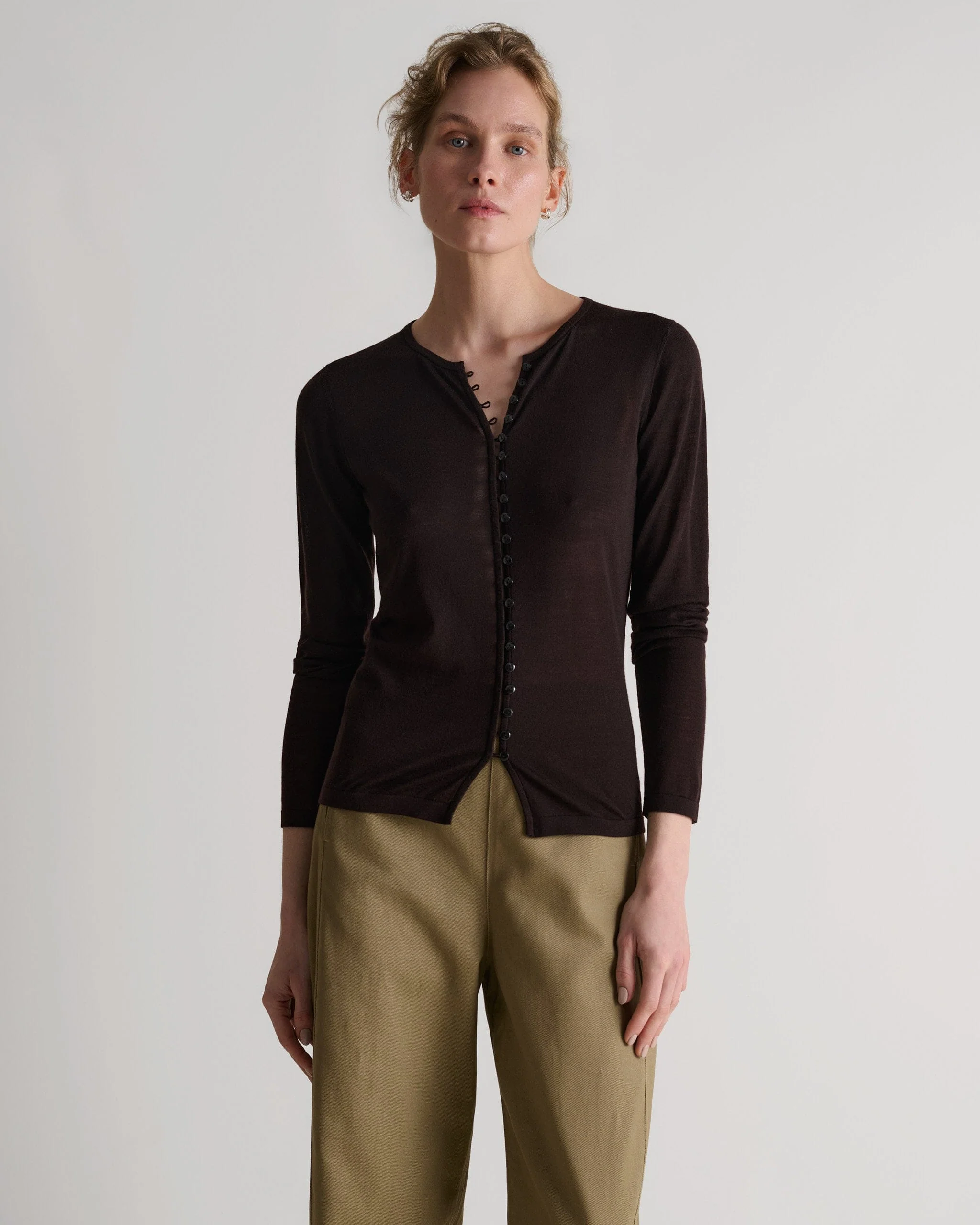Women's Superfine Merino Button-Front Top - Umber - Image 6