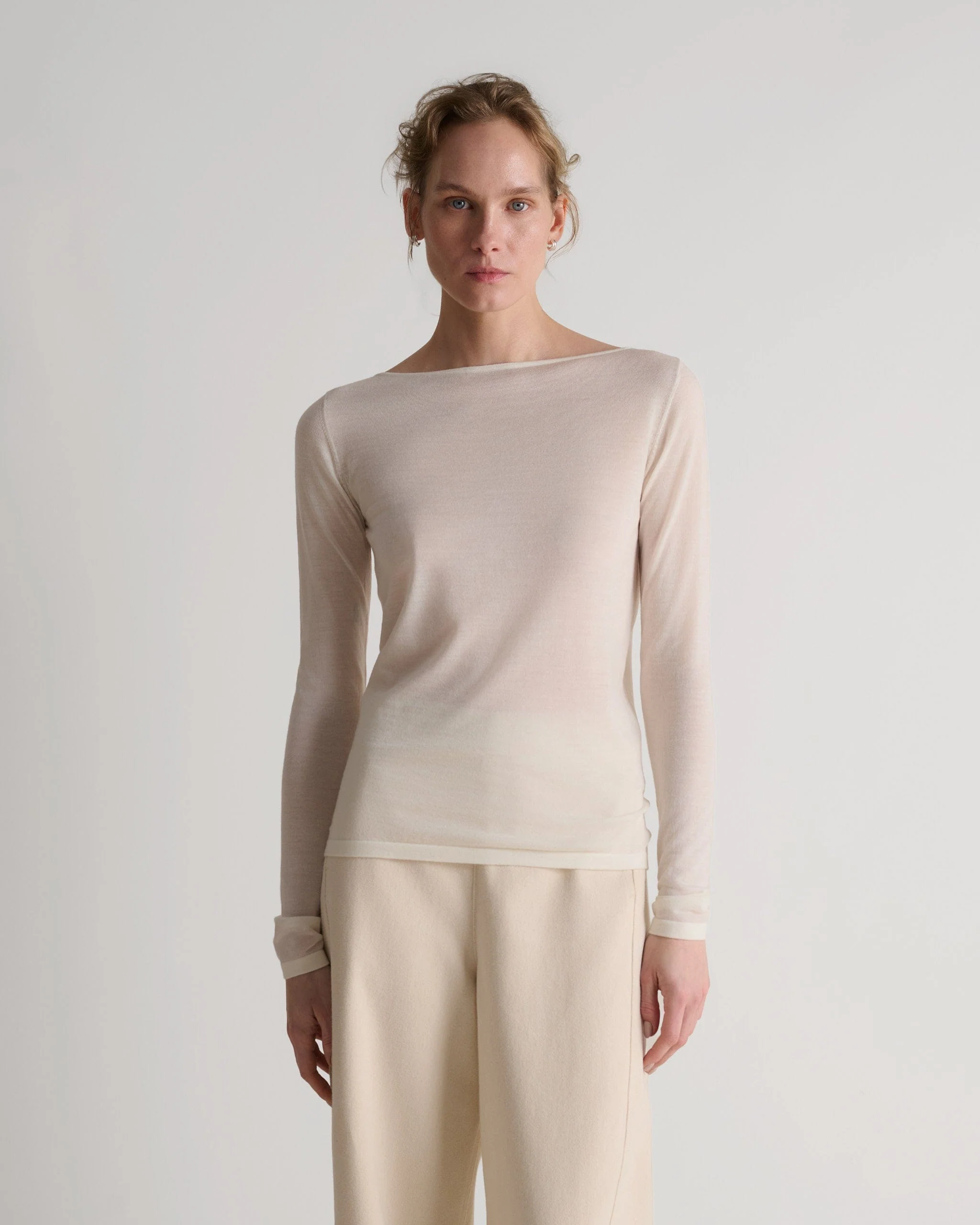 Women's Superfine Merino Straight Neck Jumper - Buttermilk - Image 3
