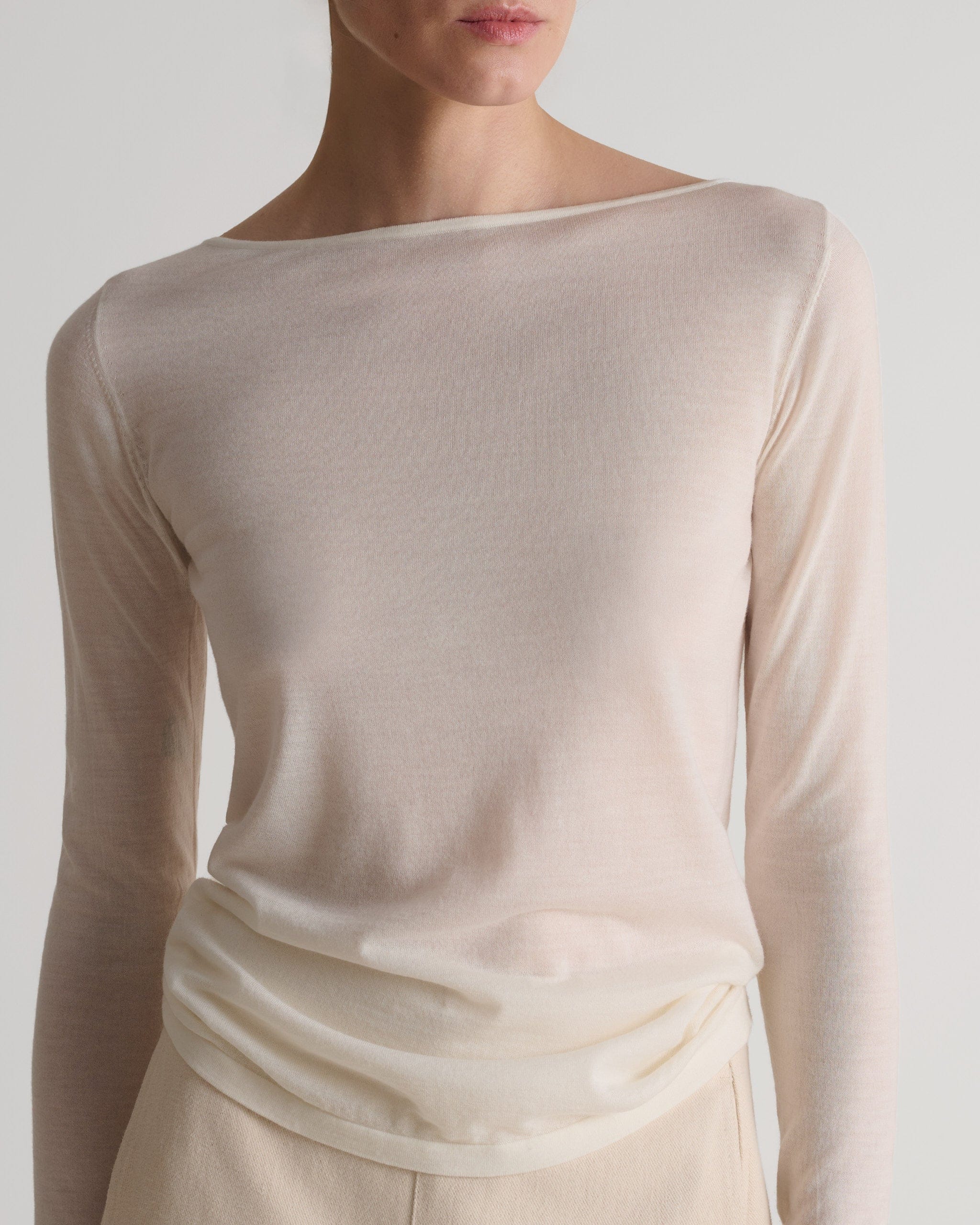Women's Superfine Merino Straight Neck Jumper - Buttermilk - Image 4