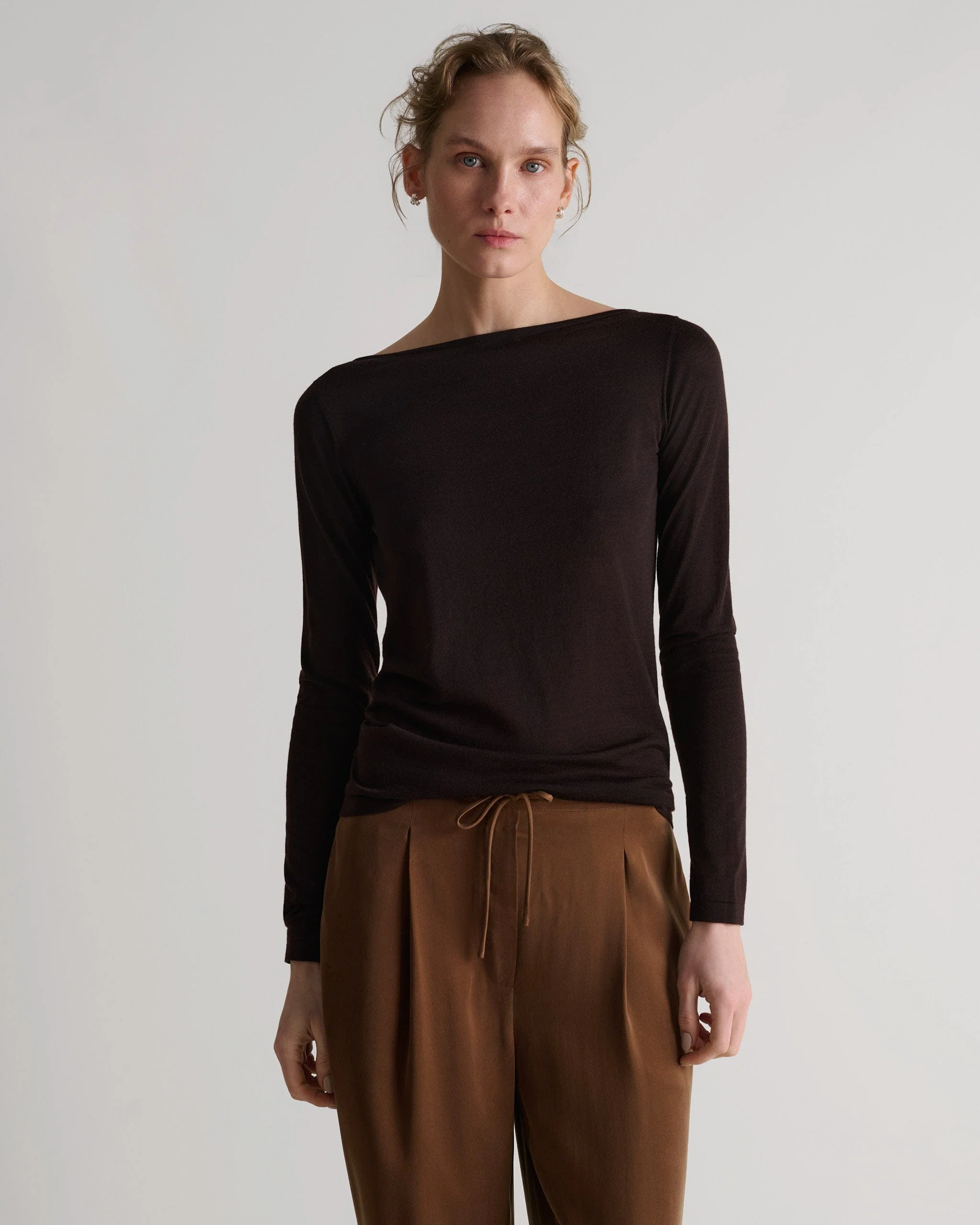 Women's Superfine Merino Straight Neck Jumper - Umber - Image 3